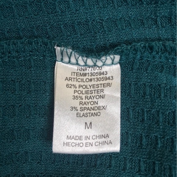 Chaser Waffle Knit Thermal Button Cuff Green Long Sleeve Round Neck Women Medium - Picture 9 of 14